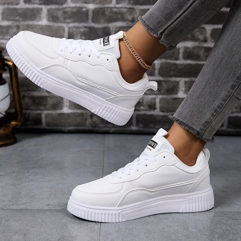 LuxeLite Breathable White Lace-Up Sneakers for Women ATHLEXES