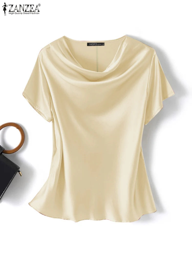 ZANZEA Women's Elegant Satin Summer Blouse ATHLEXES
