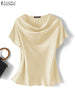 ZANZEA Women's Elegant Satin Summer Blouse ATHLEXES