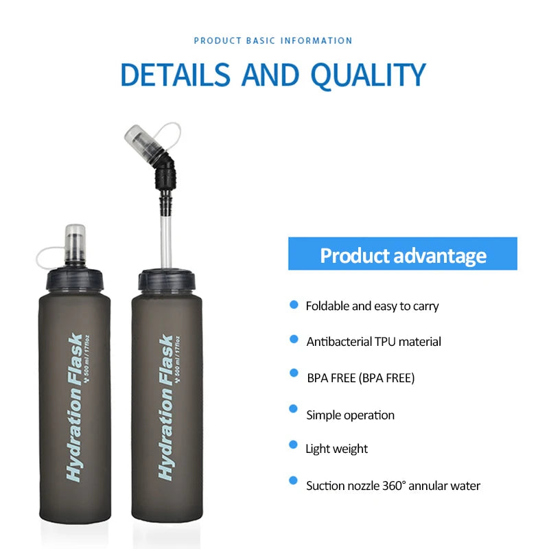 HydraFlex 500ML Folding Sports Water Bottle ATHLEXES