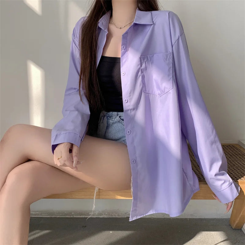 Beiyingni 2024 Spring Autumn Women's Oversized Blouse with Pockets ATHLEXES