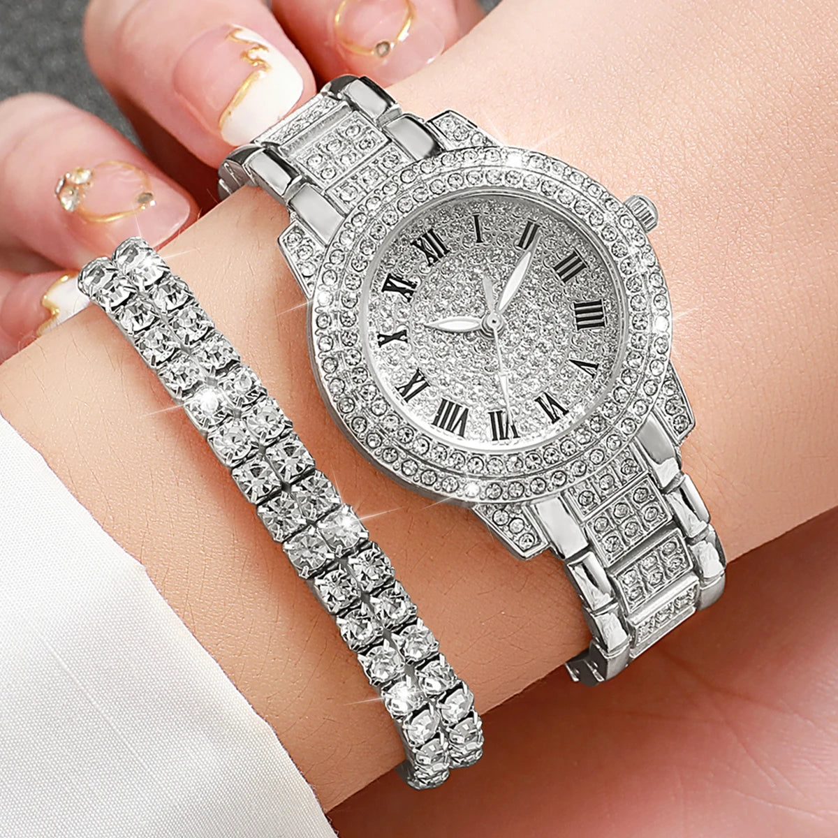 Diamond Elegance Quartz Watch Set for Women ATHLEXES