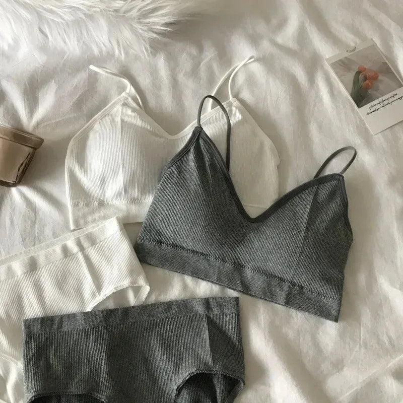 Women's Sports Bra Set Underwear Bra Korean Style Push Up No Steel Ring Bra High Elastic Panty Set ATHLEXES