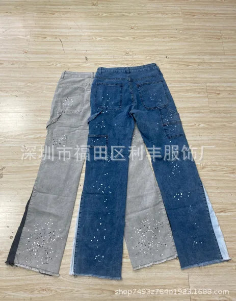 European American Patchwork Flared Denim Pants S-XXL ATHLEXES