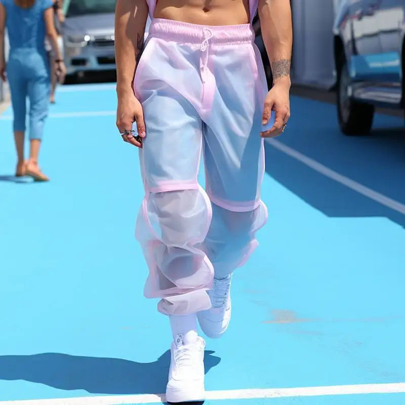 2024 Men's Mesh Transparent Drawstring Joggers Fashion Trousers ATHLEXES
