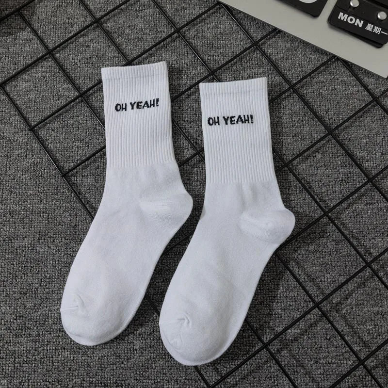 Hip Hop Letter Jacquard Cotton Crew Socks for Women ATHLEXES