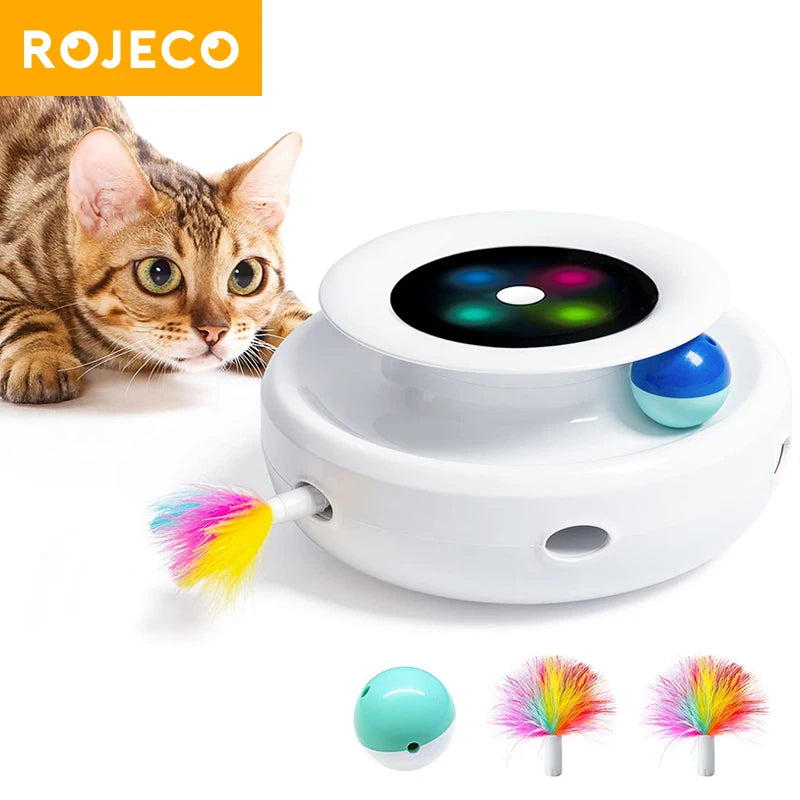 ROJECO 2 in 1 Smart Cat Toys Automatic Feather Fun Ball Toy Set For Cat Dog 5 Modes Electronic Interactive Pet Toy Accessories ATHLEXES