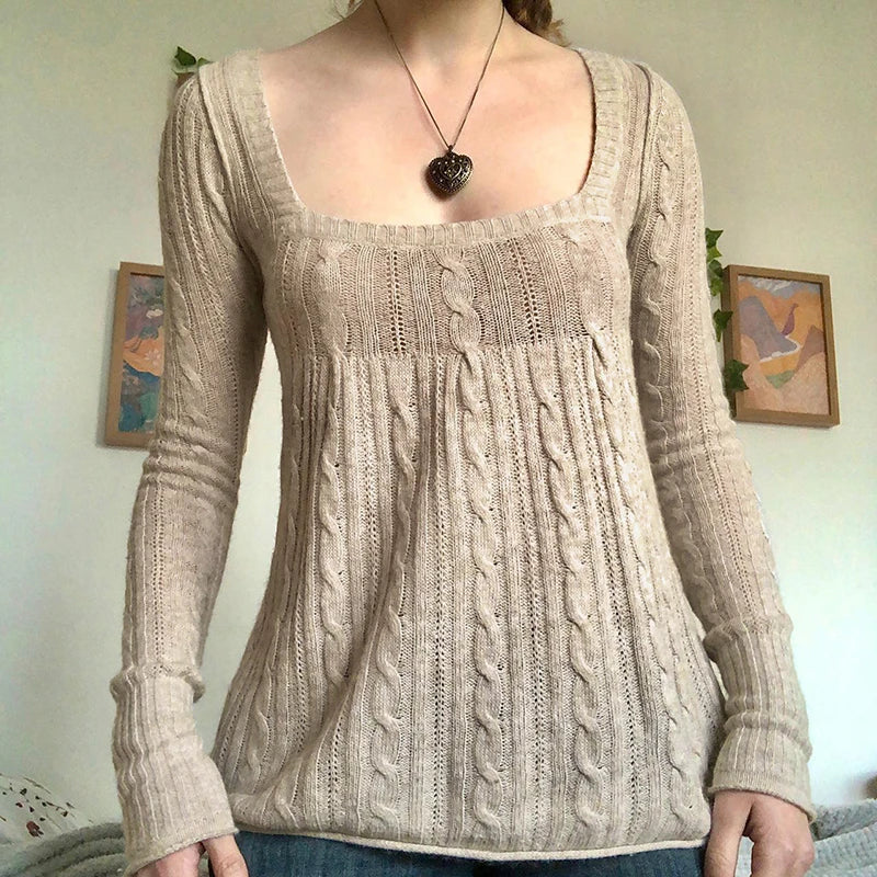 Y2K Aesthetic Vintage Babydoll Knit Sweater Tops ATHLEXES