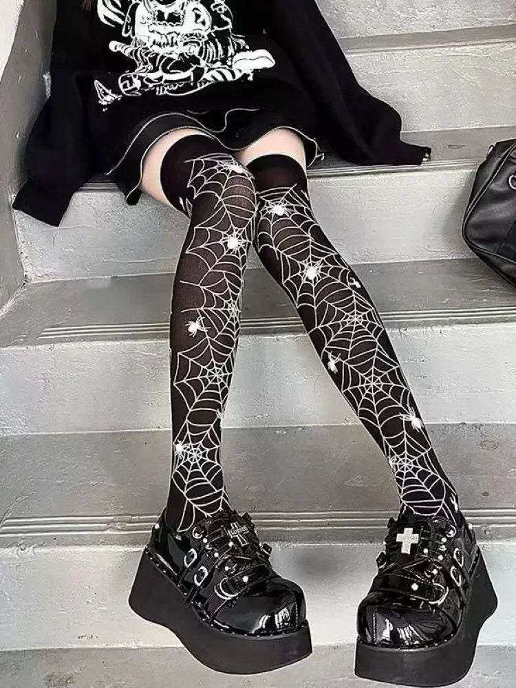Gothic Spider Web Silk Tights for Alternative Fashion Women ATHLEXES