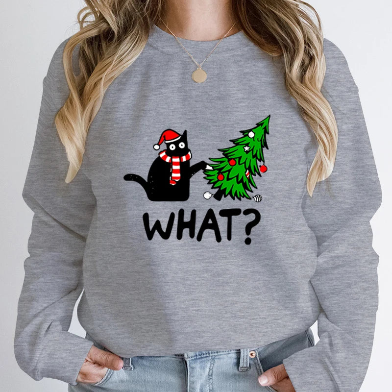 Whimsical Black Cat Christmas Sweatshirt for Women ATHLEXES