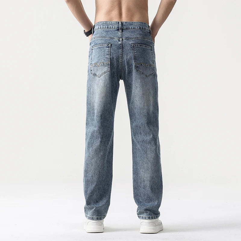 Retro Blue Wide Leg Denim Jeans for Men ATHLEXES