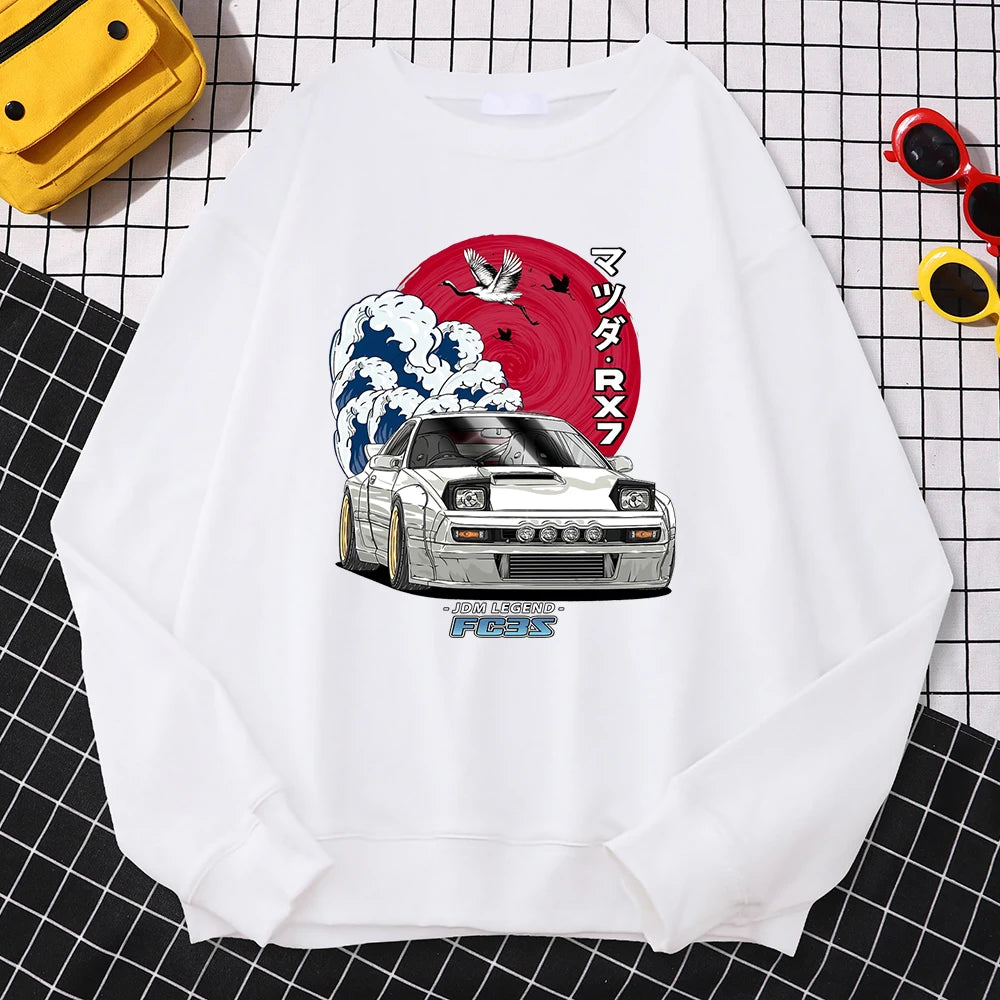 Japanese Crane Sunset Fleece Pullover Sweatshirt ATHLEXES