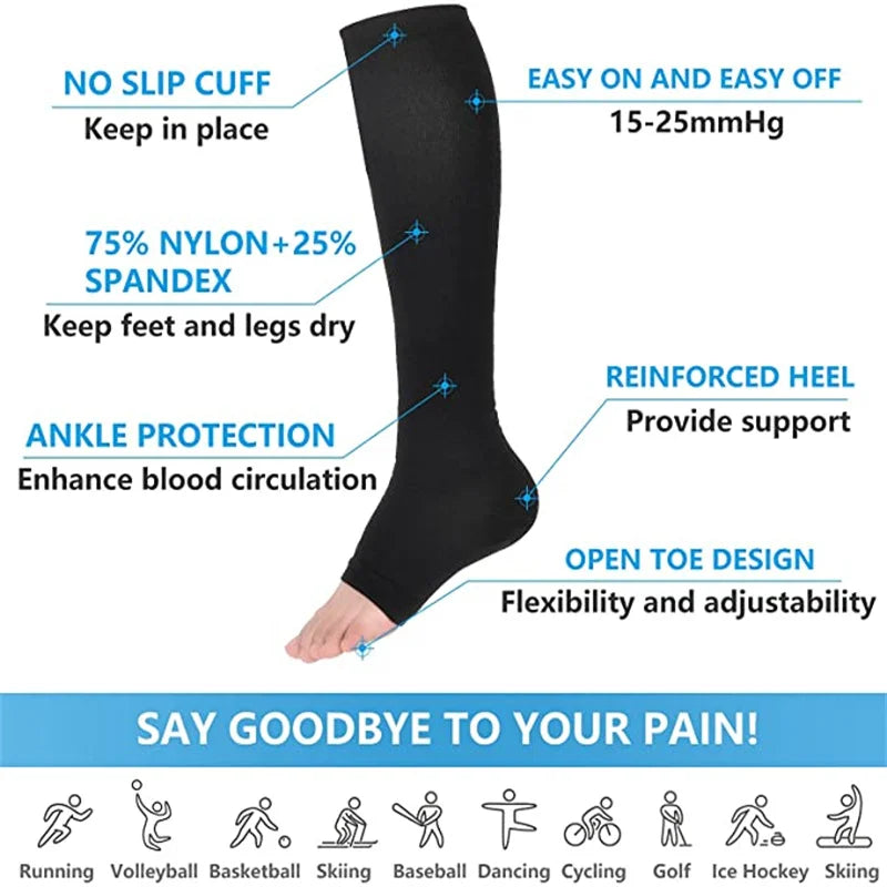 Varicose Vein Relief: S-XXL Toeless Compression Socks ATHLEXES
