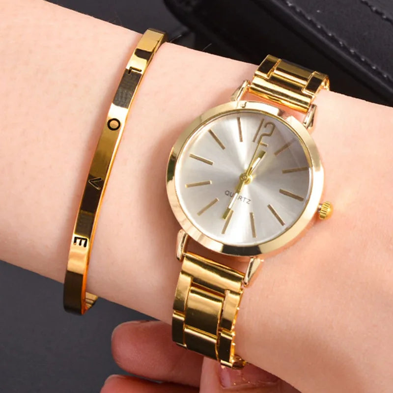 Elegant Duo Gold Bracelet Watches for Women ATHLEXES