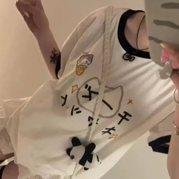 Kawaii Contrast Patchwork Graphic Tee ATHLEXES