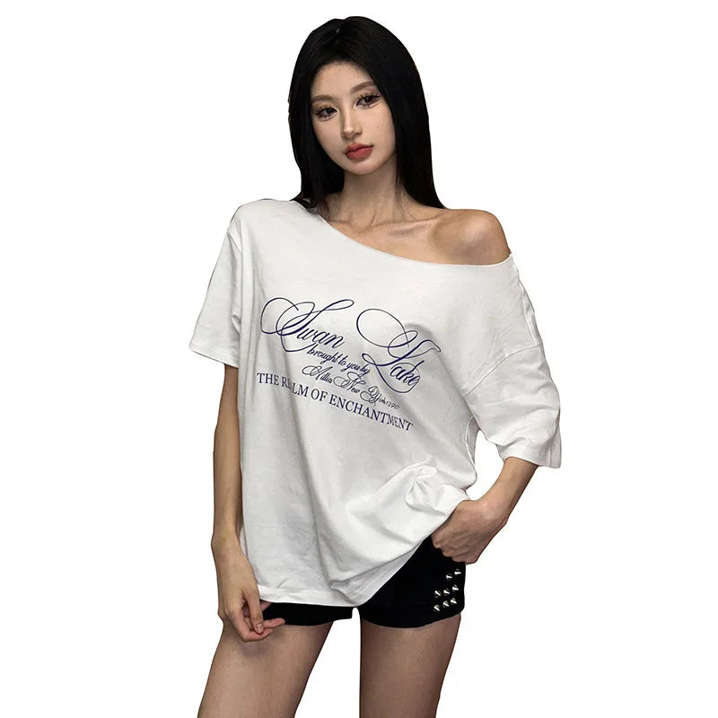 SummerStyle Chic Skew Collar T-Shirt for Women ATHLEXES