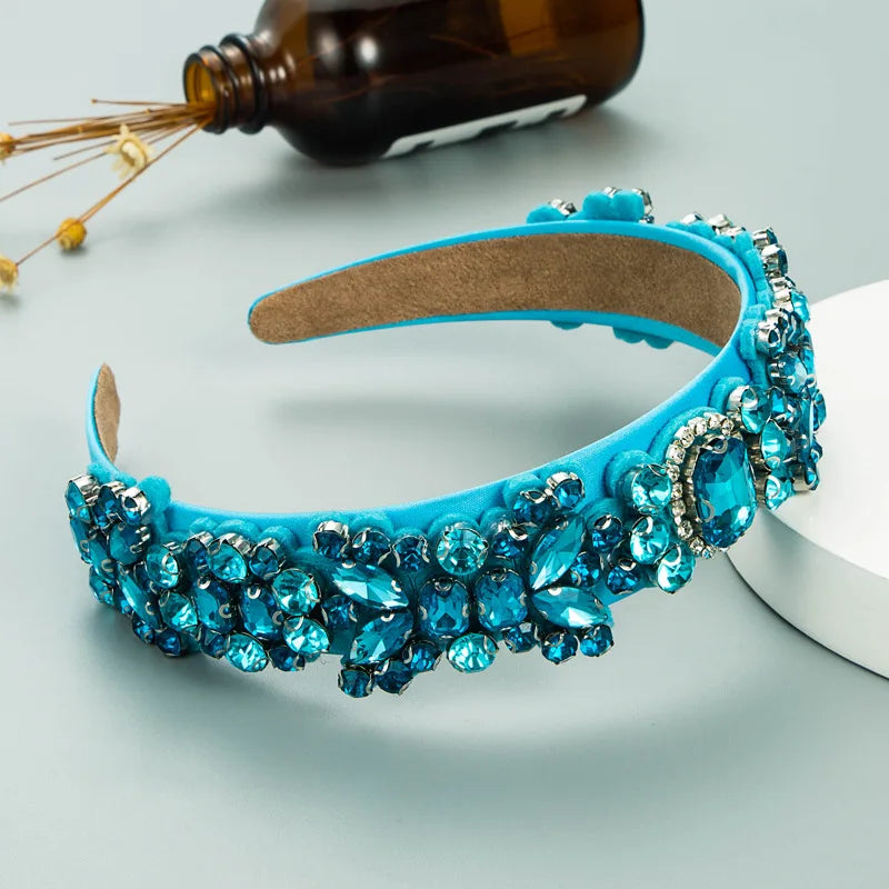 Elegant Blue Rhinestone Turban Headband for Women ATHLEXES