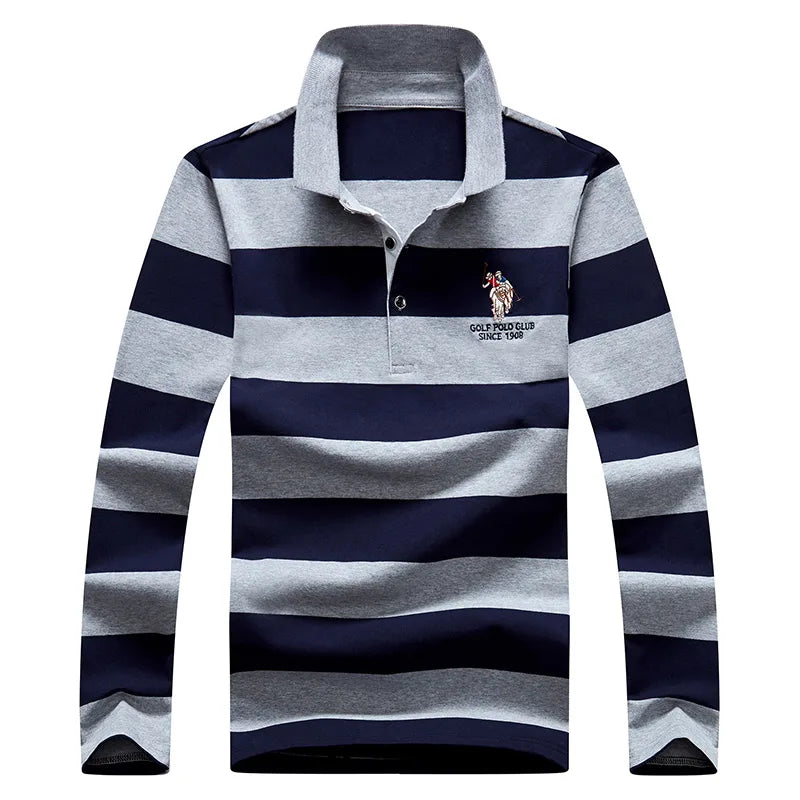 Elegant Stripe Embroidered Polo Shirt for Men ATHLEXES