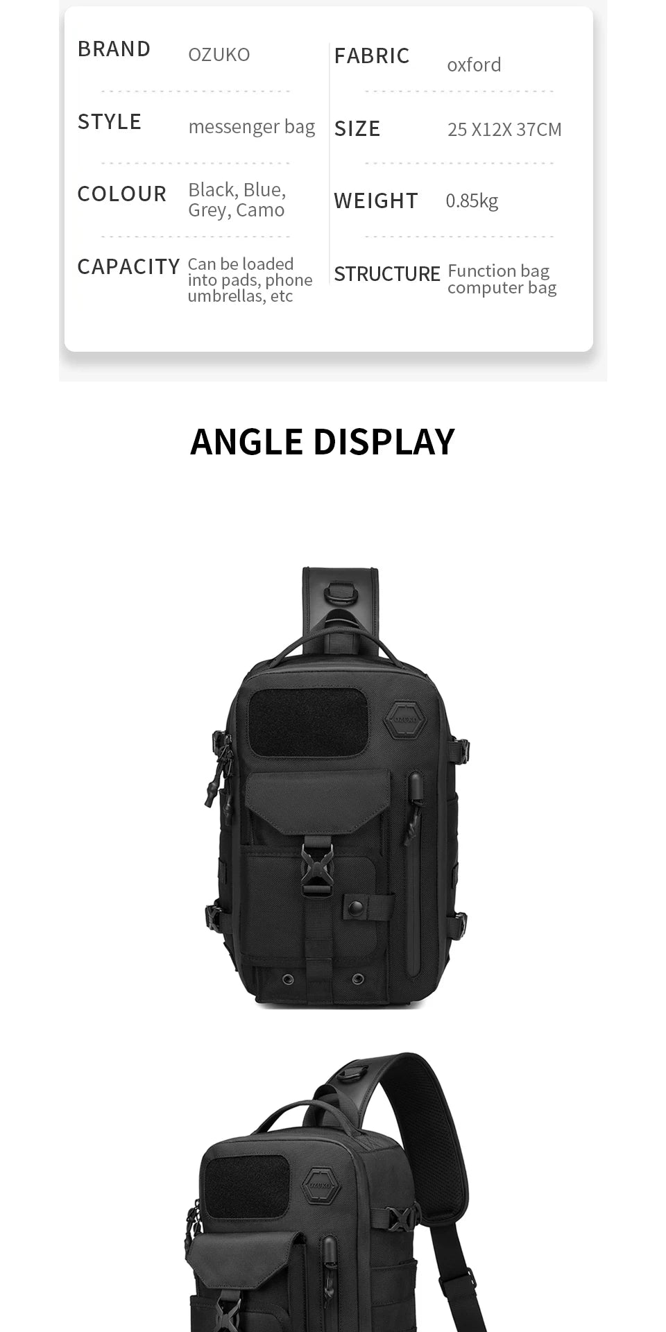 OZUKO Large Capacity Shoulder Bags for Male Waterproof Crossbody Bag ATHLEXES