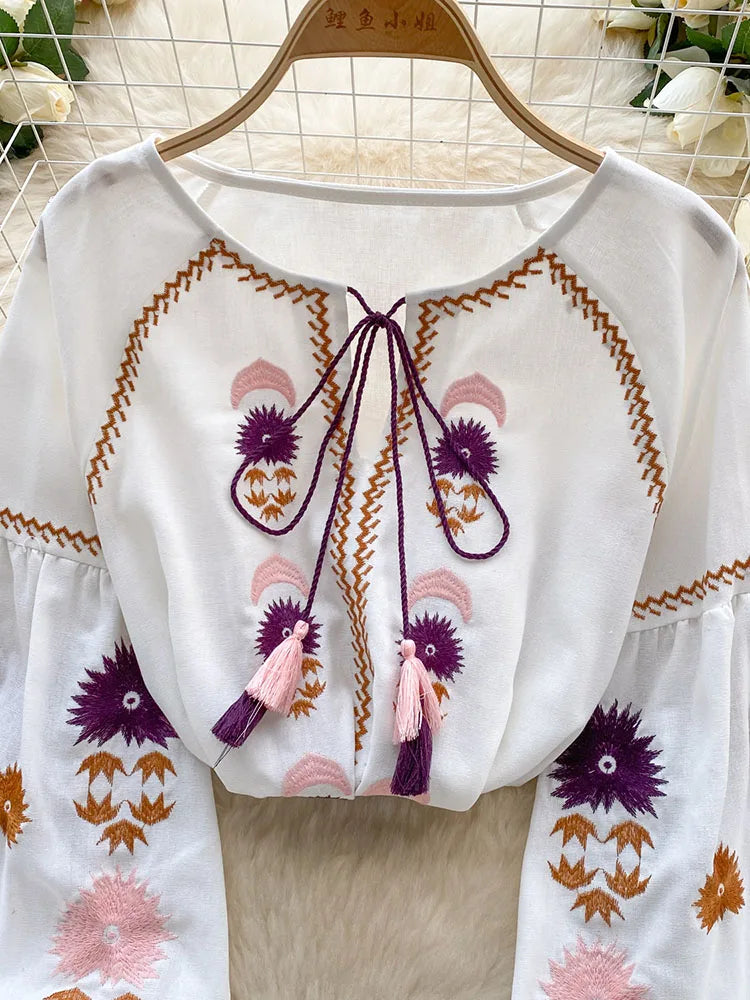 Vintage Elegance Embroidered Autumn Blouse D5541 ATHLEXES
