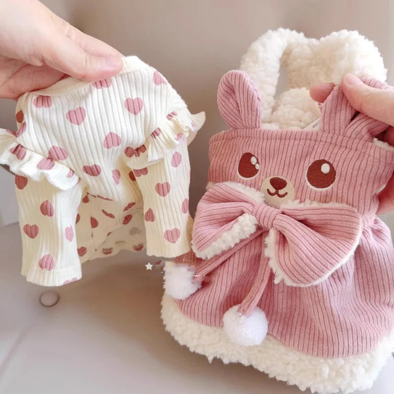 CozyCord Pink Yellow Dog Dress with Bear Bow ATHLEXES