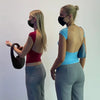 Blue Y2K Backless Crop Top for Women ATHLEXES