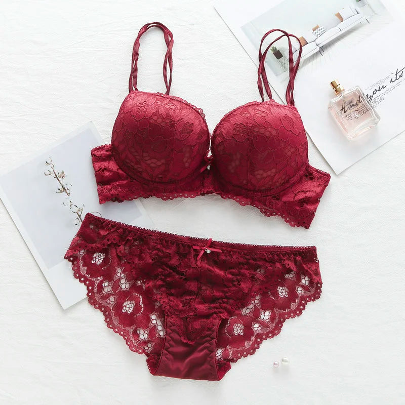 Women Lace Bras Set Low Waist Panties Underwire Top Big Size Bra ATHLEXES