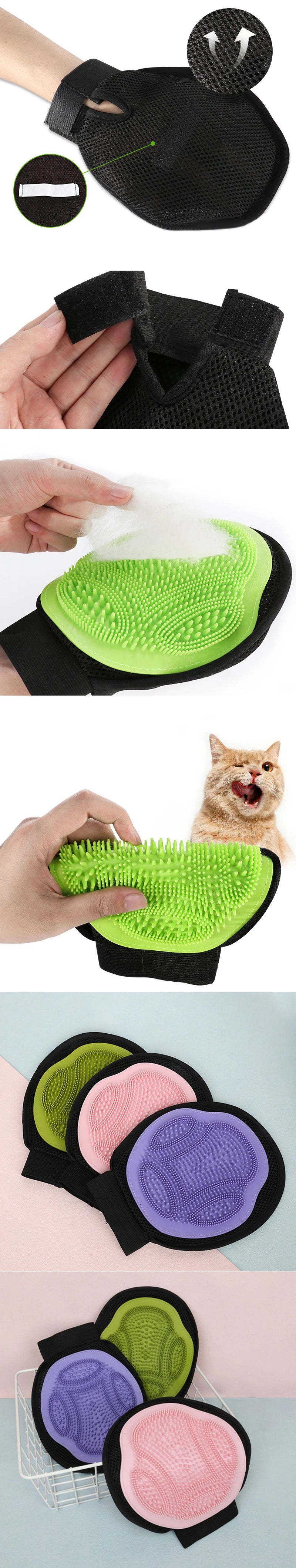 Pet Bath Massage Gloves Pet Cleaning Supplies Remove Floating Hair Cat Hair Brush Dog Deshedding Comb Massage Gloves For Puppy ATHLEXES