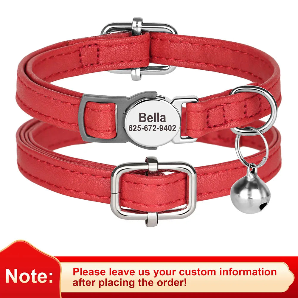 Engraved Luxury PU Leather Cat Collar ATHLEXES