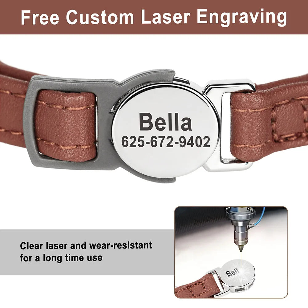 Engraved Luxury PU Leather Cat Collar ATHLEXES