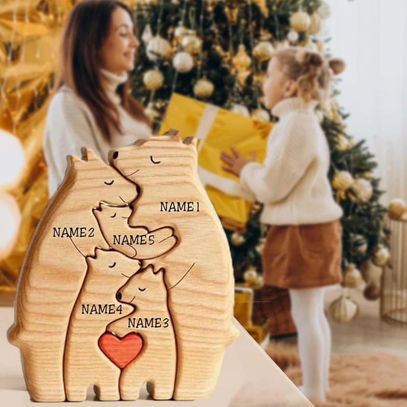 Personalized Wooden Bear Family Puzzle Decor Gift ATHLEXES