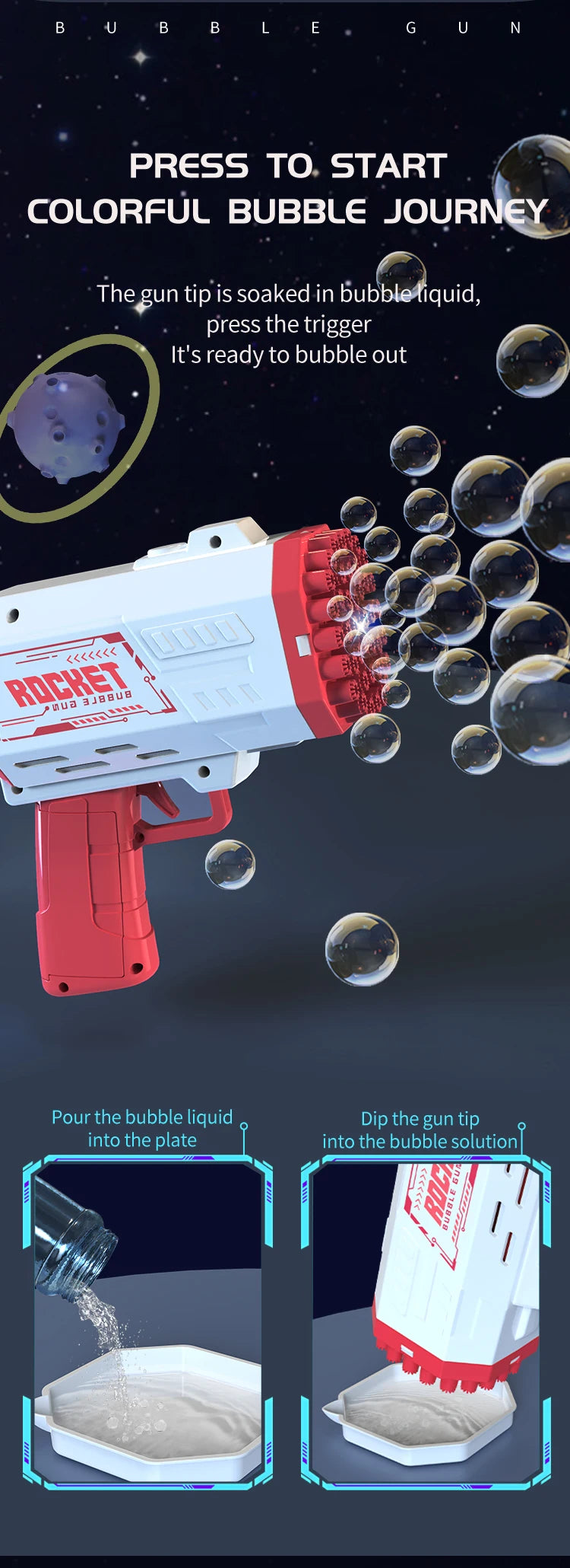 BubbleBlast LED Rocket Launcher Gun ATHLEXES