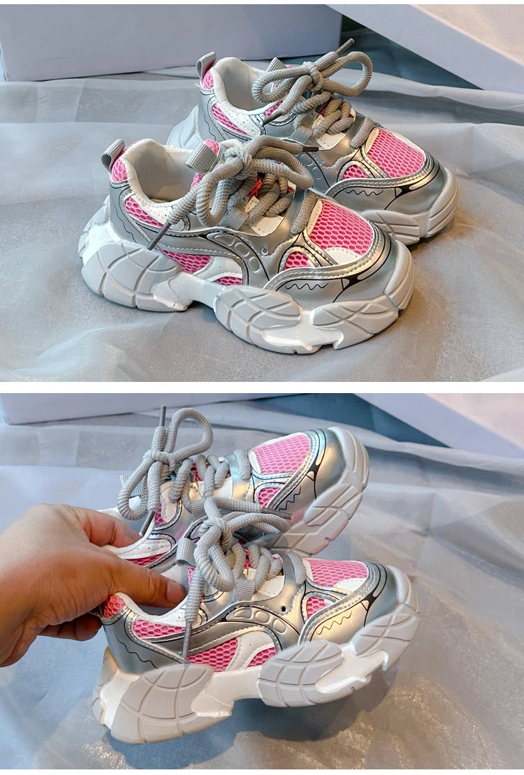 Chic Pink Leather Running Shoes for Young Girls ATHLEXES
