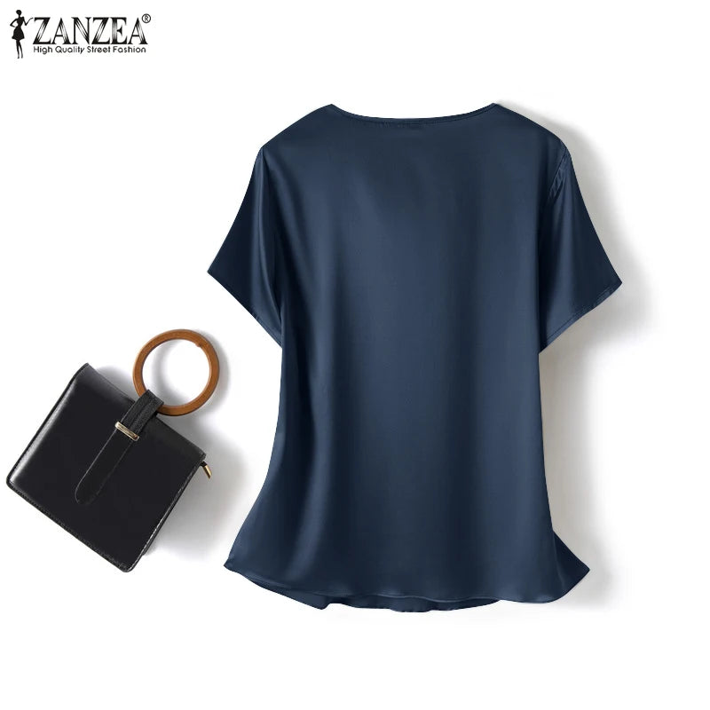 ZANZEA Women's Elegant Satin Summer Blouse ATHLEXES