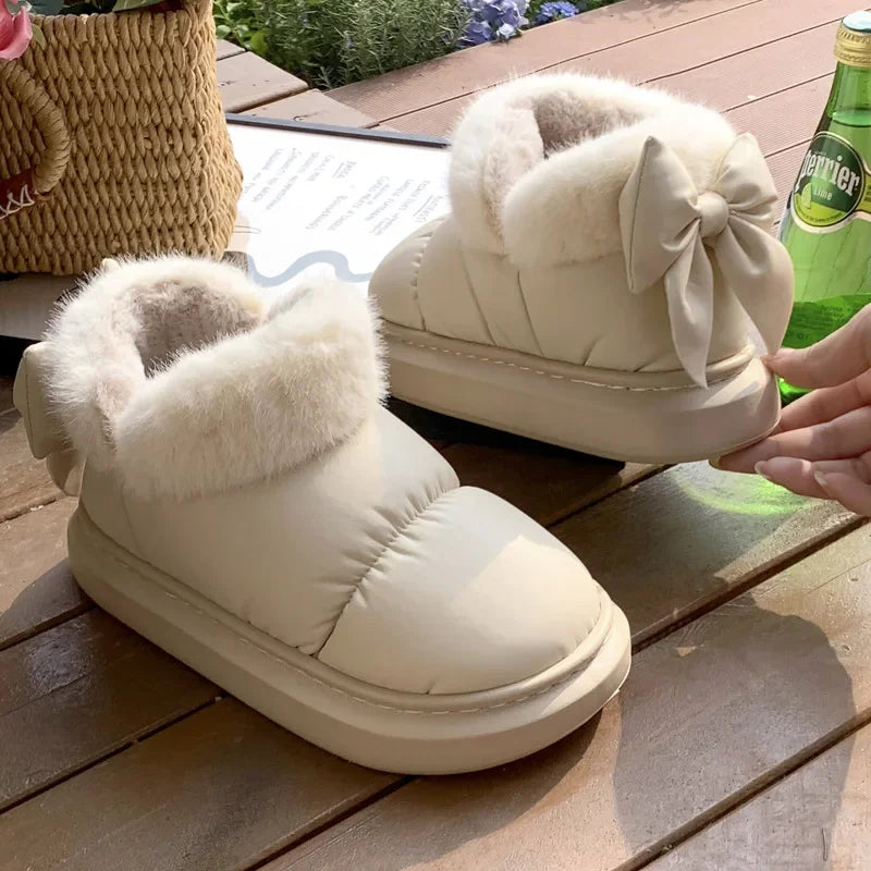BowWarm Plush Ankle Boots for Cozy Winter Elegance ATHLEXES