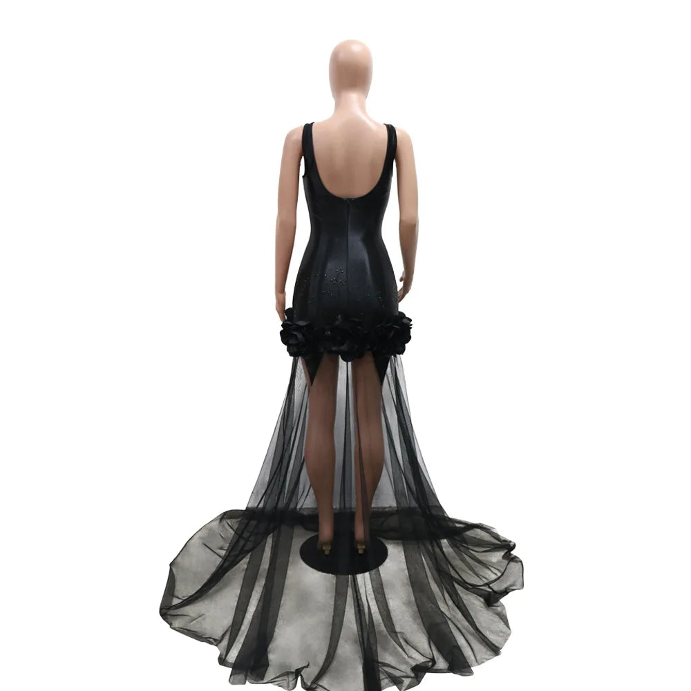 Elegant 3D Floral Mesh Mermaid Maxi Dress ATHLEXES