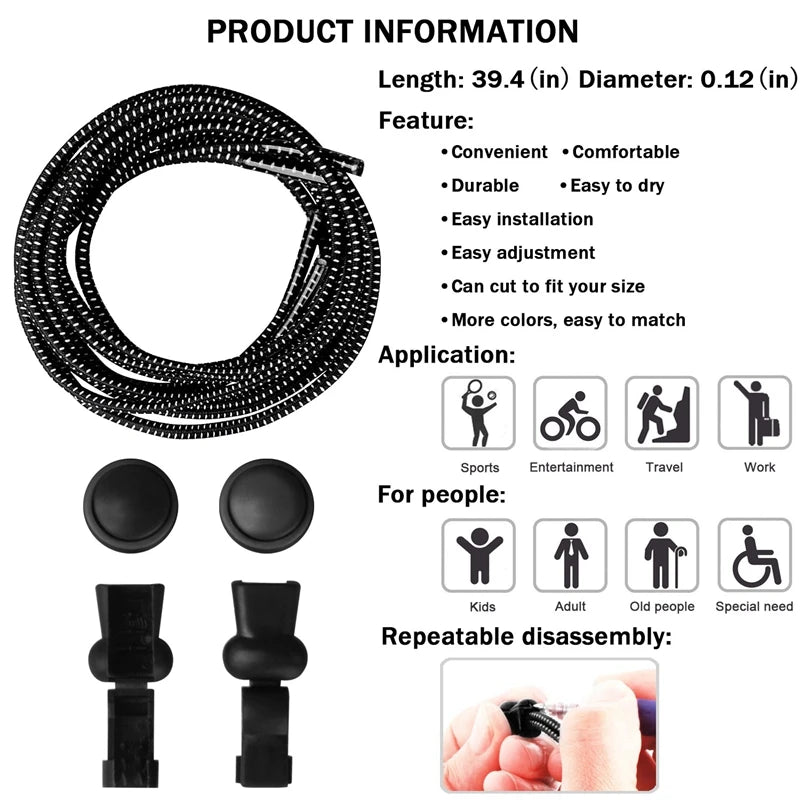LazyLace No Tie Elastic Shoelaces - 1 Pair Stretch Fit ATHLEXES