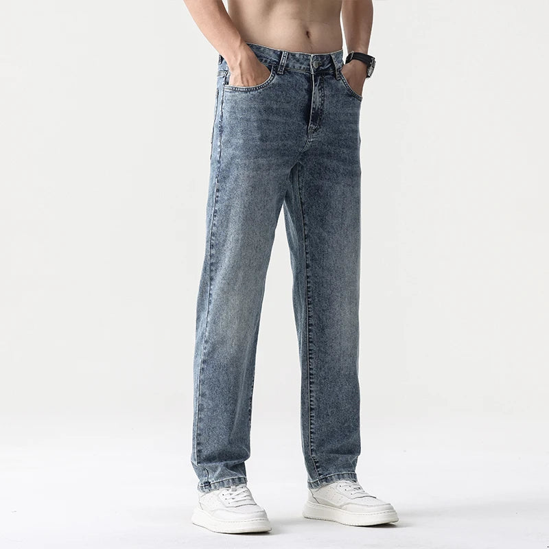 Retro Blue Wide Leg Denim Jeans for Men ATHLEXES