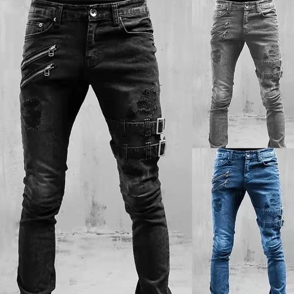 Retro Moto Punk Skinny Cargo Jeans for Men ATHLEXES