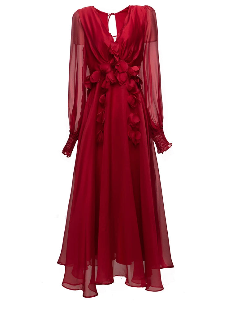 Elegant Red Chiffon Party Dress for Women ATHLEXES