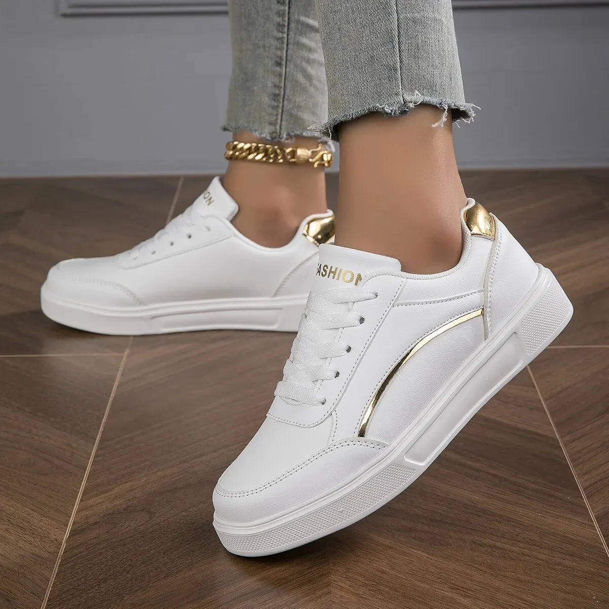 Chic Heighten Faux Leather Lace-Up Skate Sneakers ATHLEXES