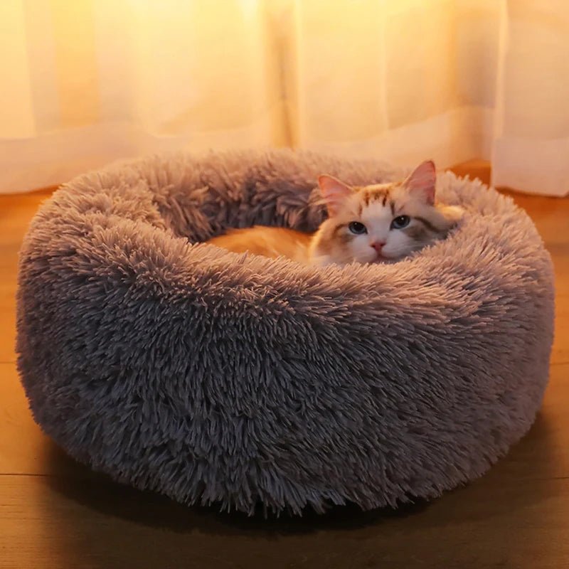 Kimpets Round Cat Bed Dog Pet Bed Kennel Non-Slip Winter Warm Dog Kennel Sleeping Long Plush Soft Puppy Cushion Mat Cat Supplies ATHLEXES