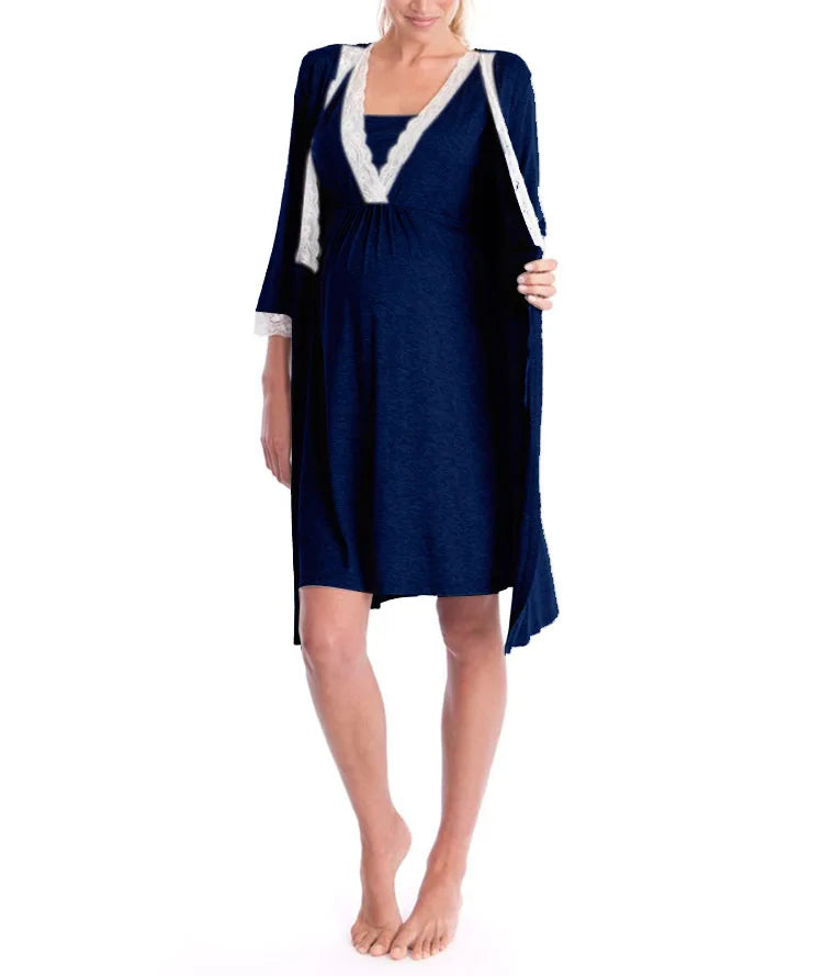 Elegant Maternity Lace Tie Pajama Set ATHLEXES