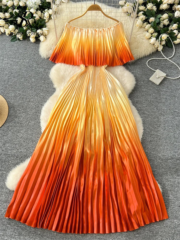 Gradient Luxe Off Shoulder Maxi Dress ATHLEXES