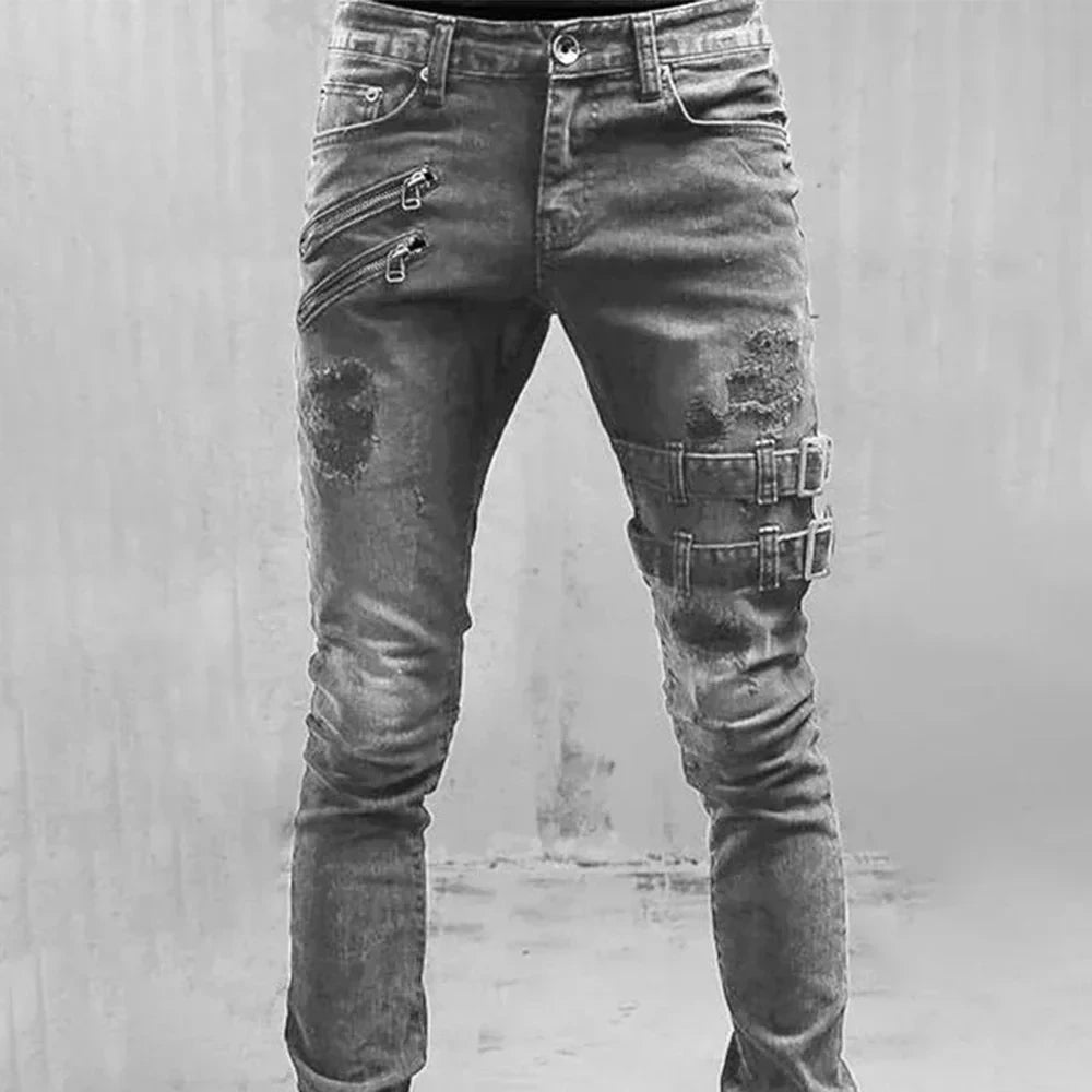 Retro Moto Punk Skinny Cargo Jeans for Men ATHLEXES