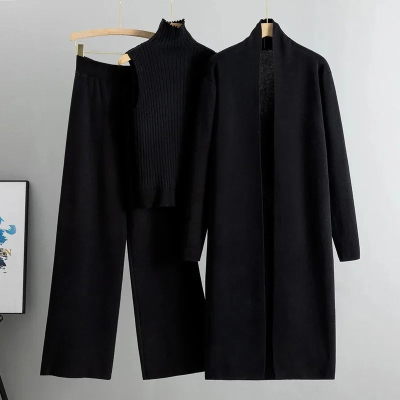 Chic Knit 3 Piece Cardigan Tracksuit Set ATHLEXES