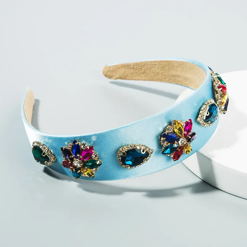 Elegant Blue Rhinestone Turban Headband for Women ATHLEXES
