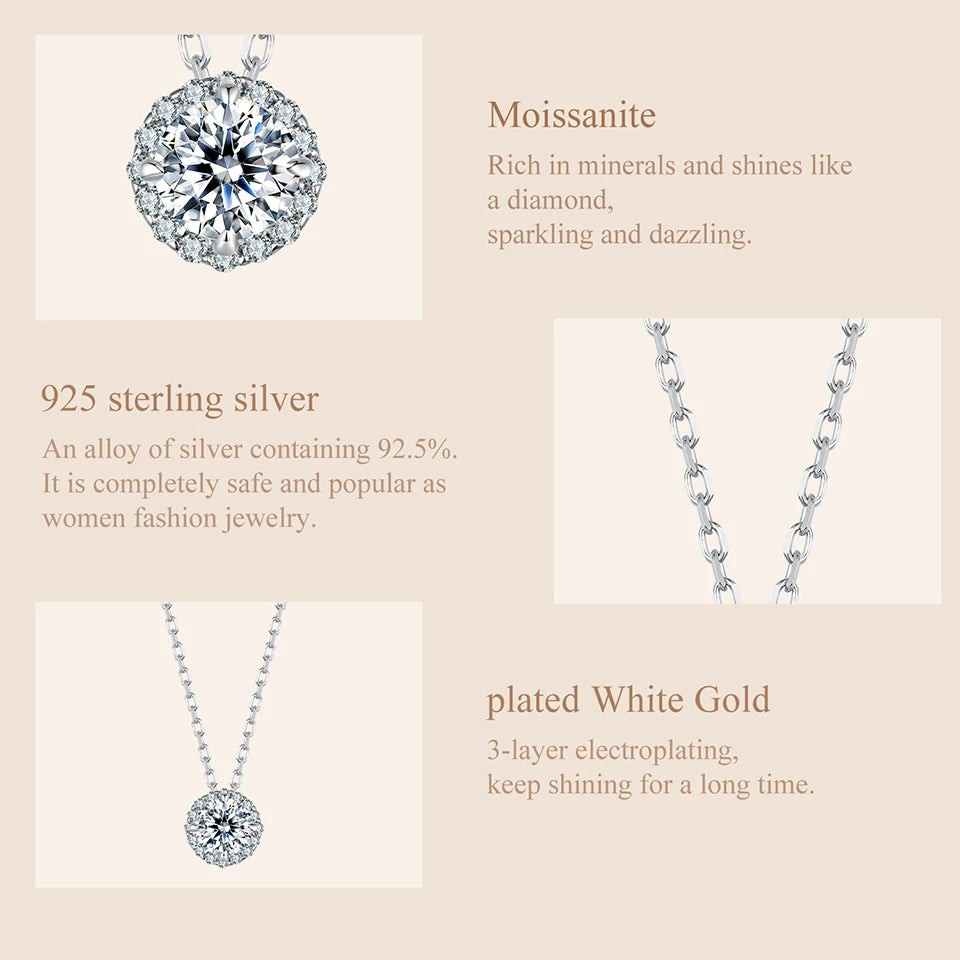 BAMOER Halo Moissanite Necklace in White Gold ATHLEXES