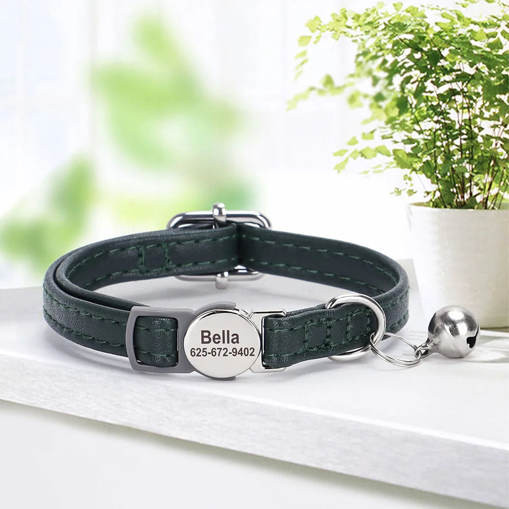 Engraved Luxury PU Leather Cat Collar ATHLEXES
