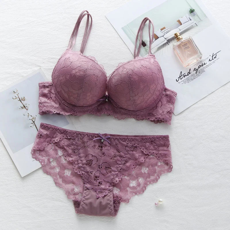 Women Lace Bras Set Low Waist Panties Underwire Top Big Size Bra ATHLEXES